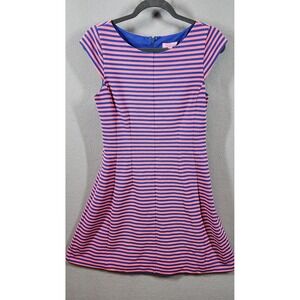 Lilly Pulitzer Dress Womens Medium Pink Blue Striped Fit Flare Cap Sleeve Preppy